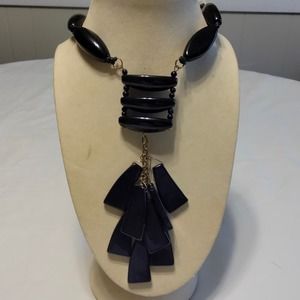 Iris Apfel & Bajalia Black Tassel & White Bone Statement Necklace